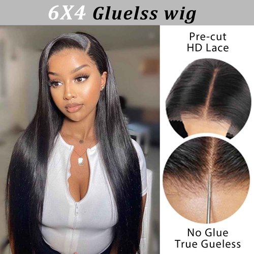 ZHENGON Glueless Wigs Human Hair Pre Plucked Pre Cut 6x4 Straight Lace Front Wigs Human Hair 28 Inch Hd Lace Front Closure Wigs for Women 180% Density Wear and Go Glueless Wig Ready to Wear Natural