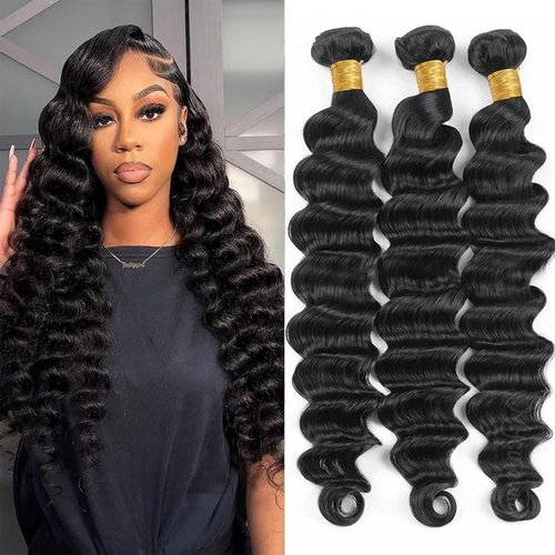 Loose Deep Wave Bundles 16 18 20 Inch Human Hair Bundles for Black Women 10A Grade Unprocessed Brazilian Hair Bundles Human Hair Extensions
