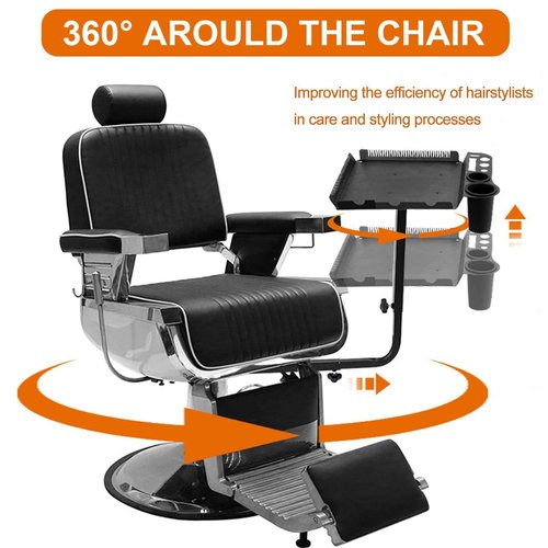 BFECGDXT Salon Tray Attached to Chair, 360° Swivel Adjustable Black Salon Chair Tray with Hair Separator, Metal Barber Chairs Tray for Tattoo Tools, Make-ups and Spa