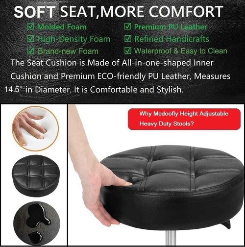 McDooFly Height Adjustable Heavy Duty Stools Salon Stool Chair with Bell Glides for Home Bar Kitchen Office Shop Tattoo Lash Tech Pedicure (Black with Bell Glides, Height 22 to 30 in)
