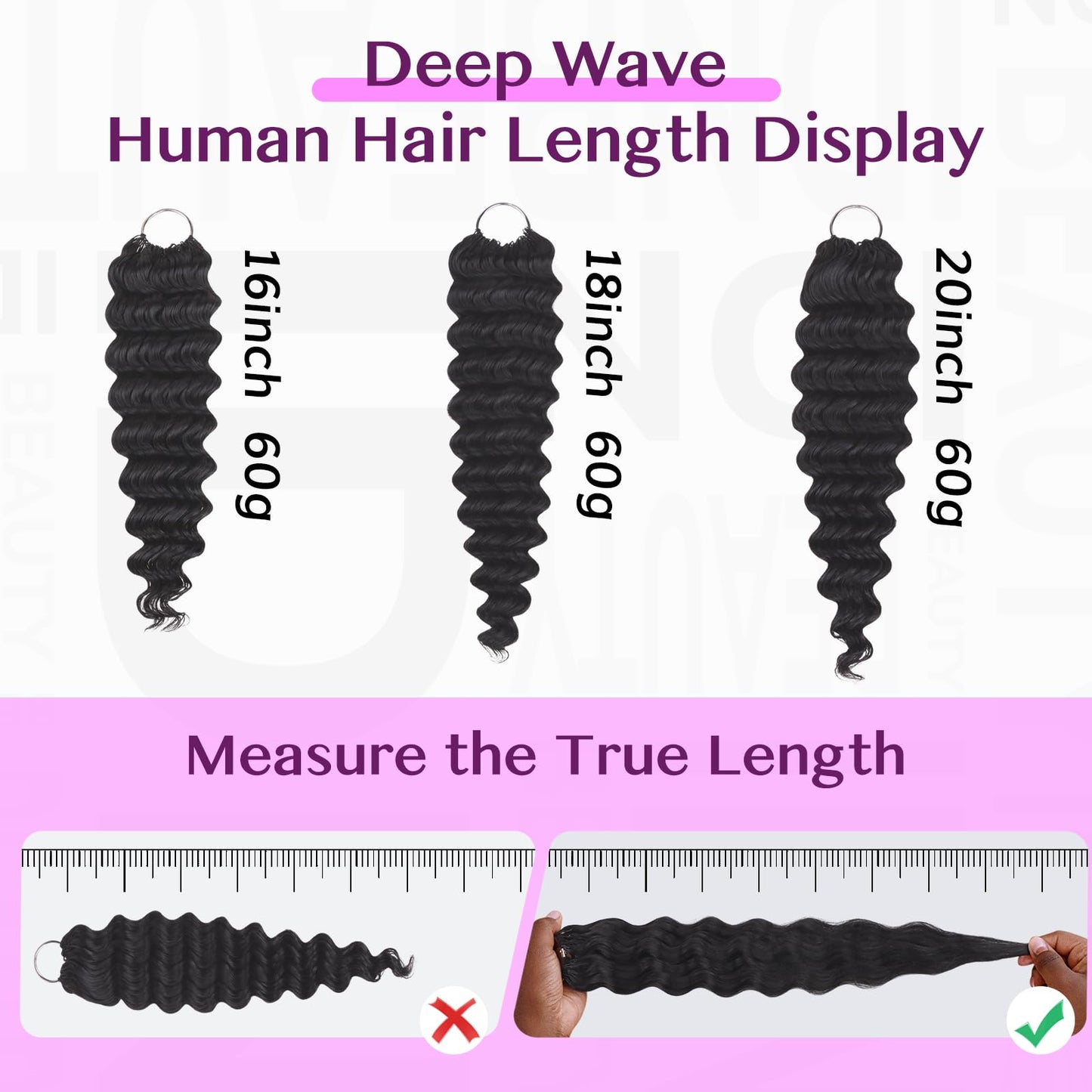 IDN Human Crochet Hair Knotless Pre Separated Bulk, 16 Inch 60g Feather Line Crochet Hair Braids, Deep Wave Natural Black Invisiable Knot Hair Extensions For Women Girl Kids