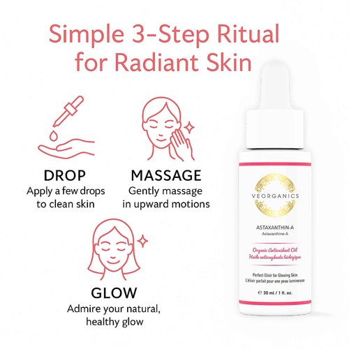 VeOrganics Astaxanthin-A Organic Facial Oil - Face Moisturizer - Face Moisturizer for Women - Face Oil for Women - Skin Oil for Face - Organic Skin Care