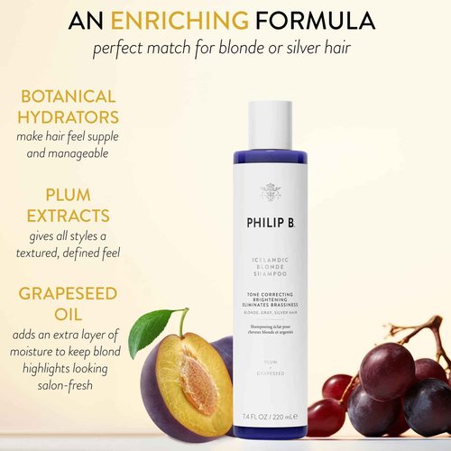 PHILIP B Icelandic Blonde Shampoo, 7.4 fl. oz. (220 ml) - Tone Correcting, Brightening, Eliminates Brassiness, For Blonde, Gray or Silver Hair