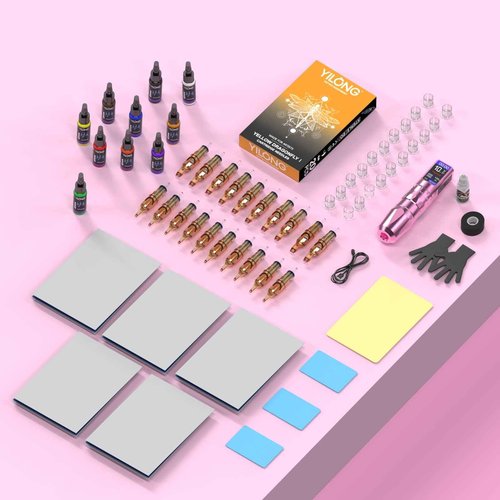 Wireless Tattoo Pen Machine Kit - Adjustable 6-Stroke Tattoo Machine with 1200mAh Power Supply and Digital LCD Display Rotary Tattoo Machine/Tattoo Starter Kit for Beginners (Pink)