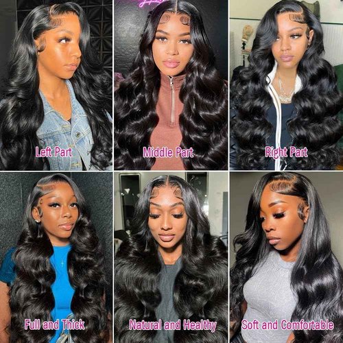 Anderah 24 Inch 13x6 Body Wave Lace Front Wigs Human Hair 13x6 HD Lace Glueless Human Hair Wig Pre Plucked Natural Hairline Brazilian Human Virgin Hair Long Black Body Wave Wig for Women 180% Density