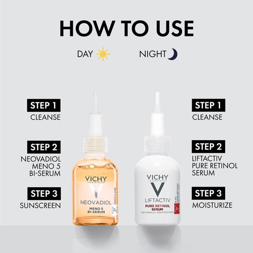 Vichy LiftActiv Pure Retinol Serum for Face Vichy Neovadiol Serum for Peri and Post Menopause, Anti Aging Serum to Reduce Wrinkles and Dark Spots