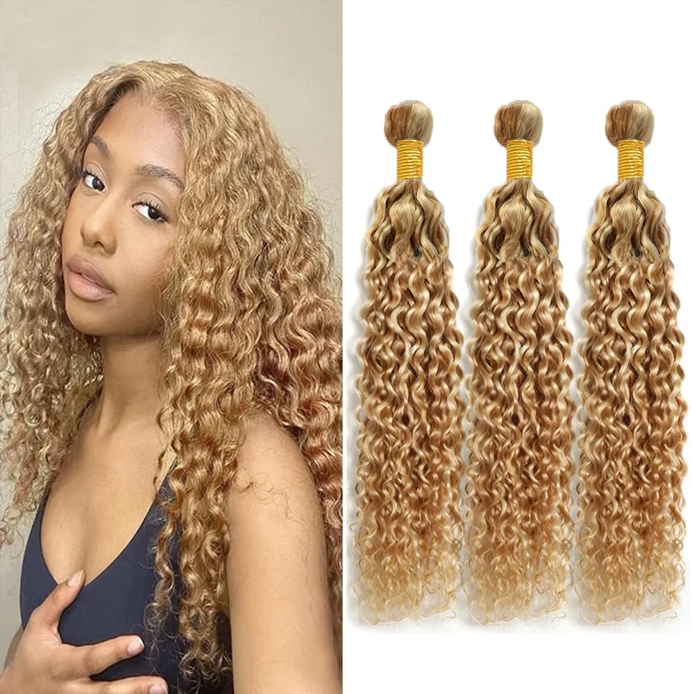 Giginger P27/613 Blonde Jerry Curly Human Hair Bundles 16 18 20 Inch Highlight Honey Blonde Jerry Curly Bundles 100% Unprocessed Raw Quick Weave Hair for Black Women