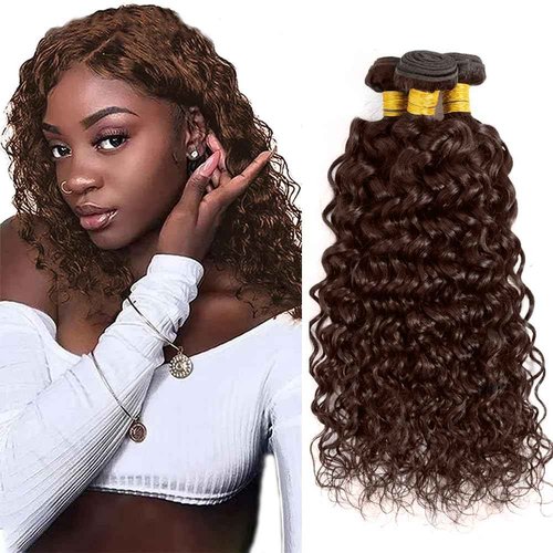 Dark Brown Bundles Human Hair Color #4 Water Wave Bundle 24 26 28 Inch Peruvian Virgin Remy Hair Mixed Length 3 Bundles Double Weft Hair Weave