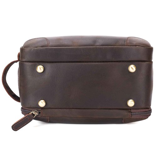 Polare Full Grain Leather Travel Toiletry Bag Dopp Kit Large Cosmetic Travel Case Shaving Kit Wash with YKK Zippers