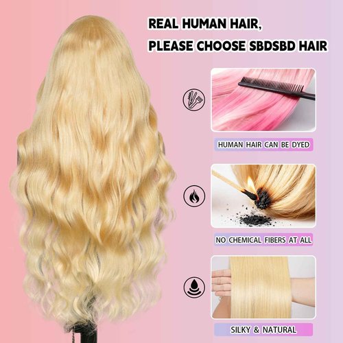 613 13x6 Lace Front Wig Human Hair 200 Density 30 Inch Body Wave Blonde Wig Human Hair 13x6 613 HD Lace Front Wig Virgin Human Hair Pre Plucked Natural Hairline Tiny Knots Tangle Free Shedding Free