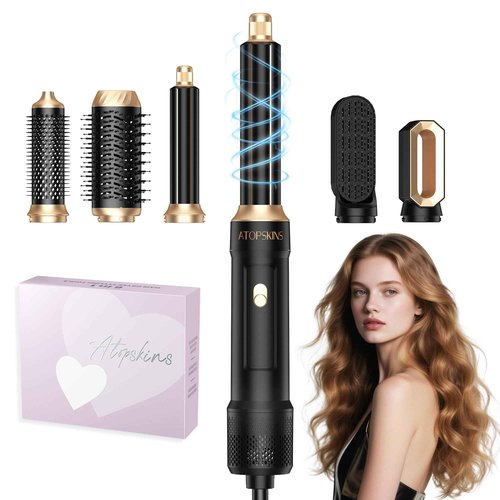 Atopskins 6 in 1 Blow Dryer Brush, Hair Dryer Brush Fast Drying 3 Heat Settings, Hot air Styler Auto Curling Straightening Voluming Smoothing for Women Salon & Travel Use (ALCI Plug)