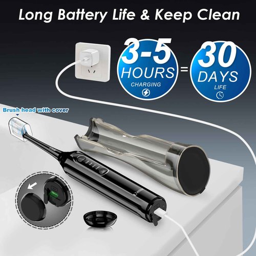 Toothbrush w Water Flosser Combo for Adults, 4-in-1 Rechargeable Toothbrushes Teeth Cleaner, 7 Modes Toothbrush & Water Flosser Portable IPX7 Waterproof Tooth flossing Cleaning for Home Travel