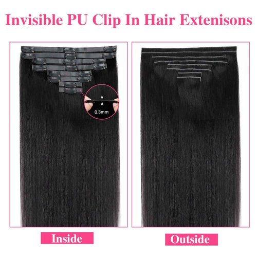 Mihugass Injected Clip in Extension Human Hair Straight Clip Ins for Women Brazilian Injected Clip ins Human Hair Natural Color 8 Pcs with 18 Clips 120g/Set (20 inch)