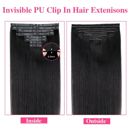 Mihugass Injected Clip in Extension Human Hair Invisible Clip Ins for Women Brazilian Injected Clip ins Human Hair Natural Color 8 Pcs with 18 Clips 120g/Set (24 inch)