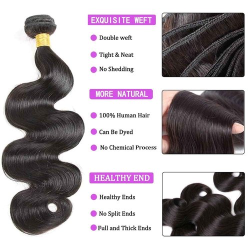 Bundles with Closure Human Hair Body Wave 20 22 24+18 Inch 100% Unprocessed Brazilian Virgin Human Hair 3 Bundles with Closure Human Hair Extensions with 4x4 Free Part Lace Closure Natural Black