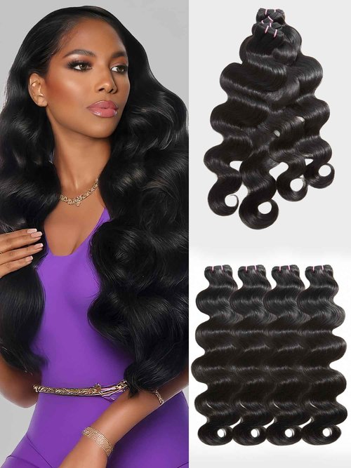 Human Hair Bundles Hair Extensions Body Wave Bundles Human Hair 14 16 18 20 Inch 100% Unprocessed Brazilian Virgin Hair Quick Weave Bundles Human Hair Natural Black