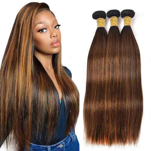 Condescension Human Hair Bundles 22 24 26 Inch Chocolate Brown Highlight P4/30 Straight Bundles Human Hair Unprocessed Brazilian Virgin Quick Weave Hair for Black Women