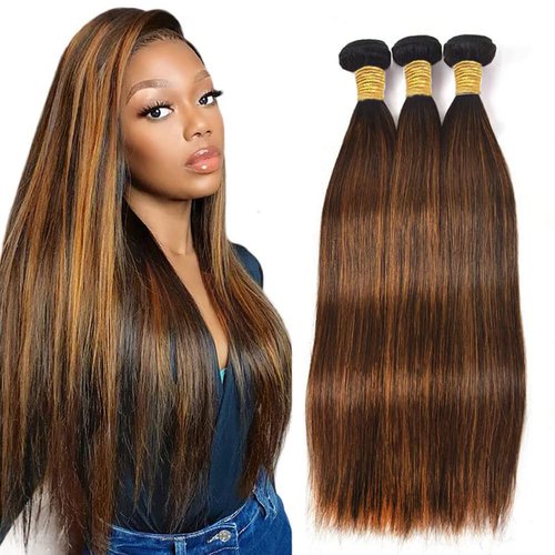 Condescension Human Hair Bundles 20 22 24 Inch Chocolate Brown Highlight P4/30 Straight Bundles Human Hair Unprocessed Brazilian Virgin Quick Weave Hair for Black Women