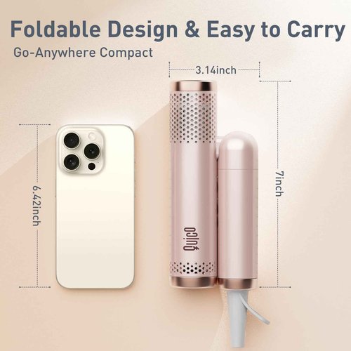 Quico Travel Hair Dryer with Dual Voltage, 120000 RPM Fast Drying Hair Dryers for Women with 500 Million Negative Ions, Thermo-Control Compact Hair Blow Dryer with Cold, 3 Heat & 3 Speed Settings