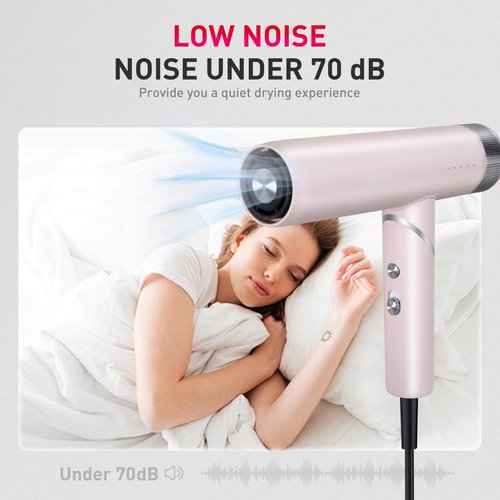 TANSHINE Professional Blow Dryer,Ionic Hair Dryer Foldable 1600W,110000RPM High-Speed Ion Hair Dryer for Fast Drying,Quiet Lightweight Hairdryer with Magnetic Nozzle,Compact Travel Hair Blower,Pink