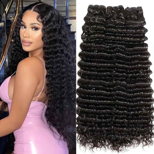 Chikamlty Deep Wave Bundles Human Hair 20 22 24 Inch Deep Curly Bundles 12A Grade 100% Unprocessed Brazilian Virgin Hair Wet and Wavy Bundles Double Weft Deep Weave Natural Black Color