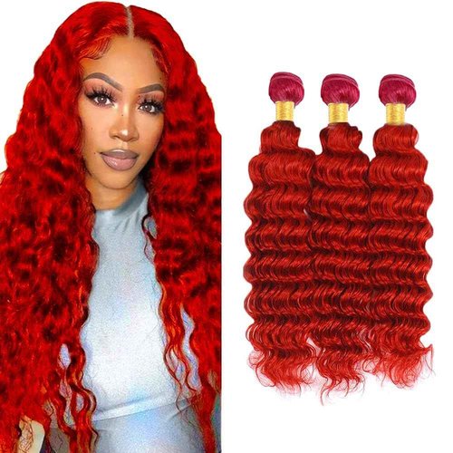Condescension Brazilian Red Human Hair Bundles 24 26 28 Inch Deep Wave 3 Bundles Human Hair 100% Unprocessed Remy Brazilian Virgin Weave Hair Red for Women