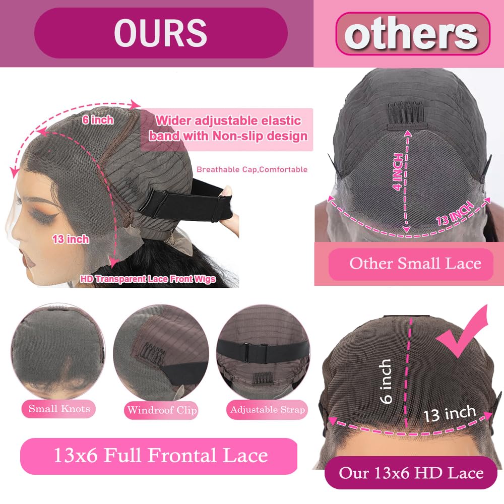 13x6 Lace Front Wigs Human Hair Body Wave HD Lace Front Wigs Human Hair Brazilian Glueless Body Wave Frontal Wigs Human Hair Pre Plucked Wigs for Women 28 Inch Natural Black 200 Density