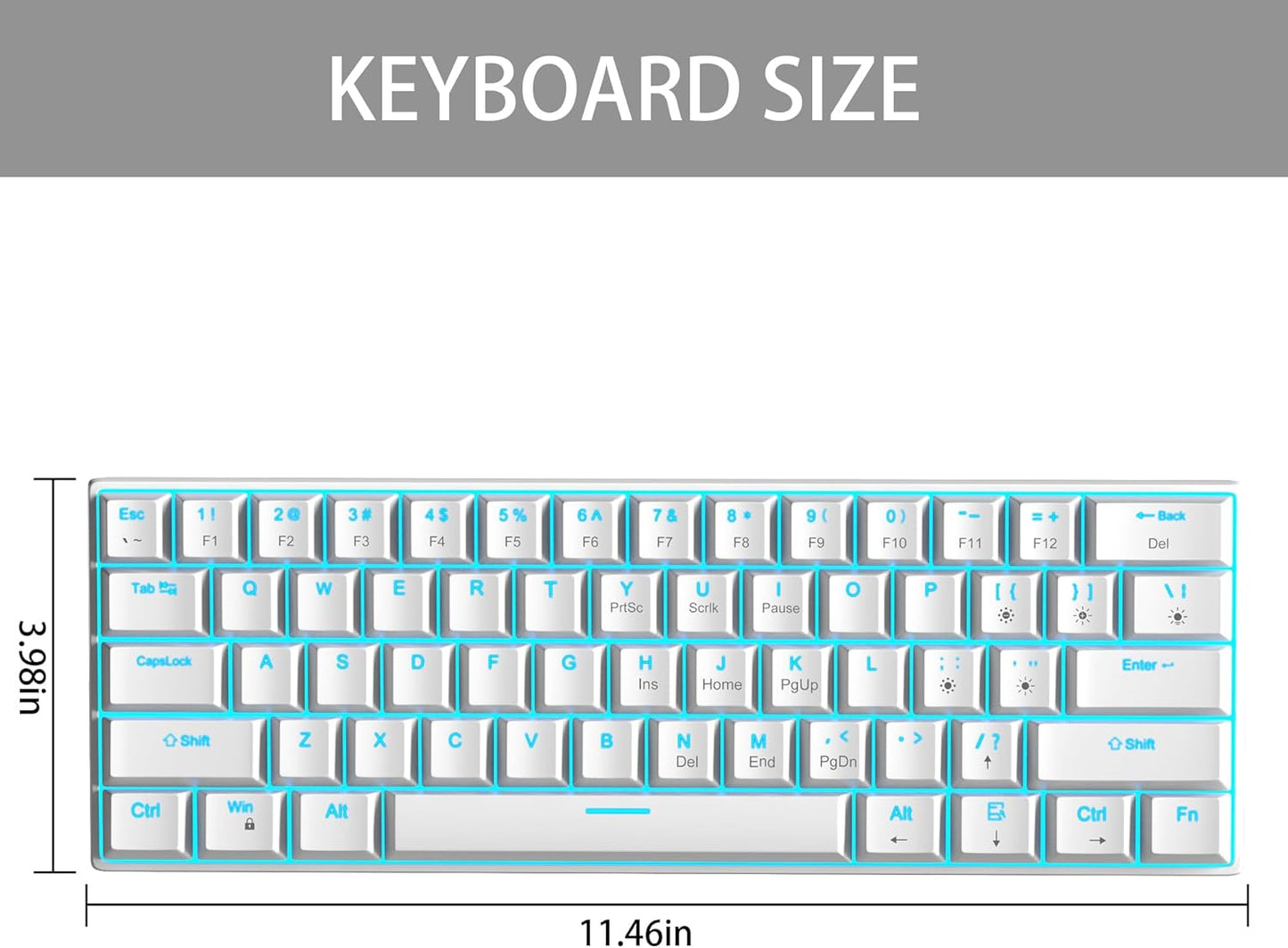 60% Mechanical Gaming Keyboard, White Gaming Keyboard with Red Switches, Detachable Type-C Cable Mini Keyboard with Blue LED Light for/PC/Laptop