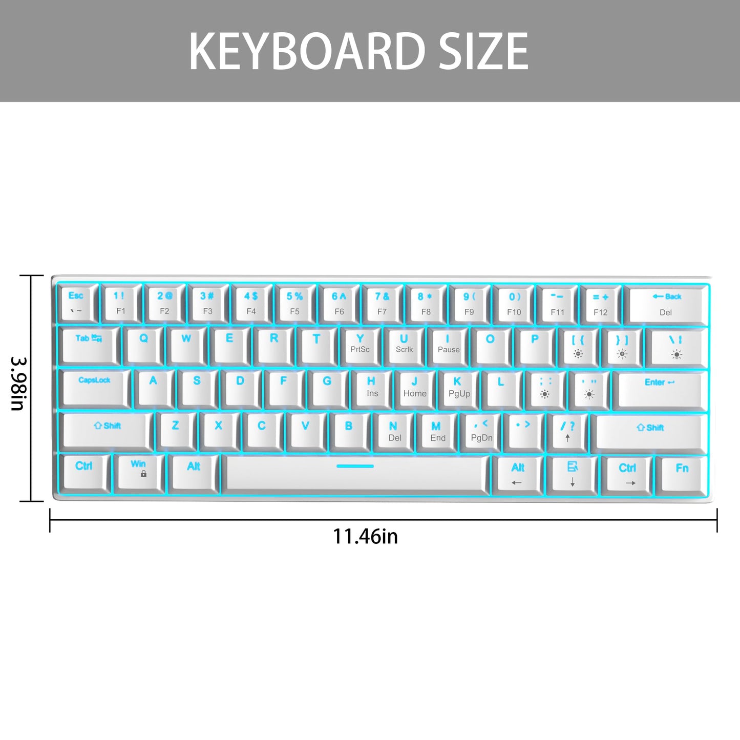 60% Mechanical Gaming Keyboard, White Gaming Keyboard with Red Switches, Detachable Type-C Cable Mini Keyboard with Blue LED Light for/PC/Laptop