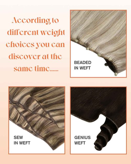 Sunny Hair Sew in Hair Extensions Real Human Hair Dark Brown with Caramel Blonde Highlights Weft Hair Extensions Human Hair Brown Sew in Extensions for Women Real Hair Bundles Human Hair 20inch 100g