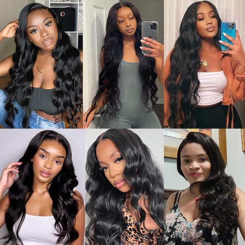 YOUFA 28 Inch Long Body Wave Human Hair Lace Front Wigs Pre Plucked Natural Black Color 13x4 HD Lace Ear to Ear Frontal Wig for Black Women Easy to Style (28 inch)