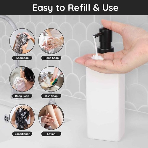 Segbeauty Hand Dish Soap Dispenser Set, Pack of 8 Modern Soap Dispenser Bathroom, 500ml 16.9oz Refillable Shampoo and Conditioner Bottles with Waterproof Labels, Shampoo Containers for Shower Wash