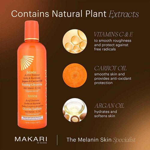 MAKARI Extreme Active Intense Skincare Trio | Argan & Carrot Oil Exfoliating Soap, Botanical Body Oil, and Tone-Boosting Body Glycerin | Brightens, Hydrates, and Fades Marks for All Skin Types Except