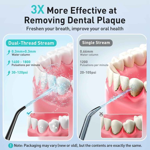 COSLUS 2 Pack Cordless Water Flosser with Elegant Packaging for Teeth, Braces, Gums Care - Easy to Use, Rechargeable, Waterproof, Portable for Travel, BPA-Free, Black & Pink, C20(F5020E)