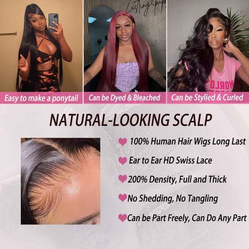 Oiosir 24 Inch Lace Front Wigs Human Hair 200 Density 13x6 HD Lace Front Wigs Human Hair Pre Plucked Glueless Wigs Human Hair for Women Straight Lace Frontal Wigs Natural Color (Natural Black, 24)