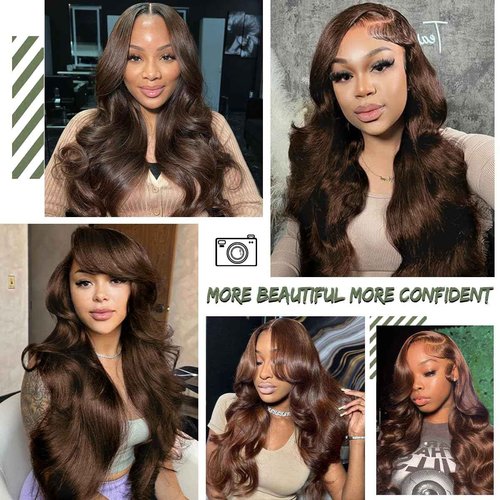 QBRVP 200 Density Body Wave 13x6 Hd Lace Front Wigs Human Hair Pre Plucked Chocolate Brown Lace Front Wig Colored Human Hair Wigs for Black Women Brown Wig Human Hair 20 Inch