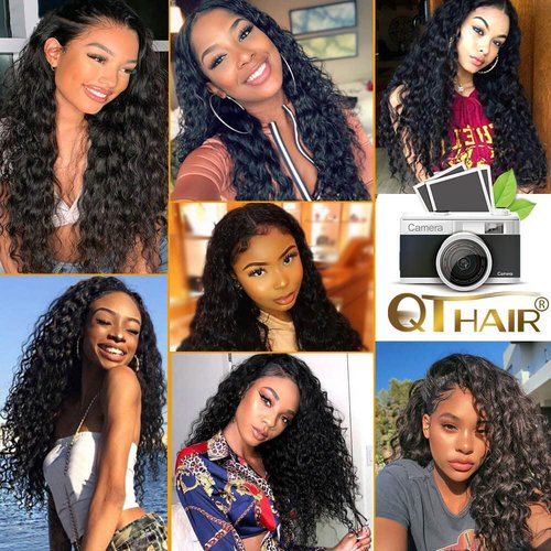 QTHAIR Brazilian Water Wave Human Hair Frontal 16A (20",Natural Black) 150% Density Brazilian Human Hair Water Wave Lace Closure HD Lace Color Swiss Lace Frontal