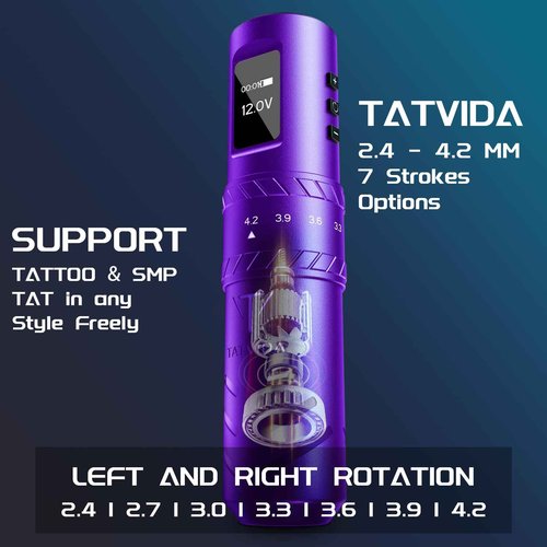 Tattoo Gun Wireless tattoo machine, 2400mAh Rotary Tattoo Machine with 7 stroke length Options, Pro Tattoo Guns with Motor Power reliable for all kinds of needles, ink (One Battery)
