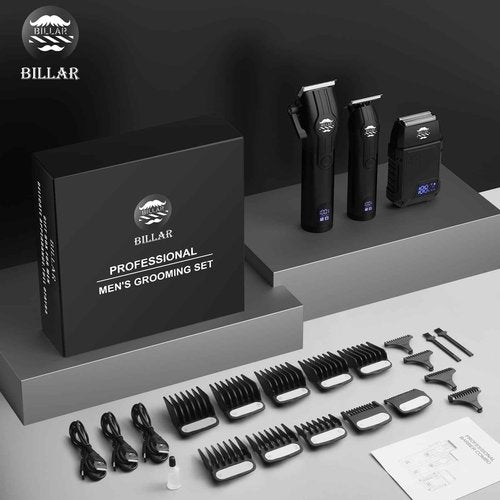 BILLAR Professional Barber Clippers and Trimmer Set - Foil Shaver Professional Hair Clippers for Men, Mens Cordless Hair Clipper for Barbers Haircut Kit（Black）