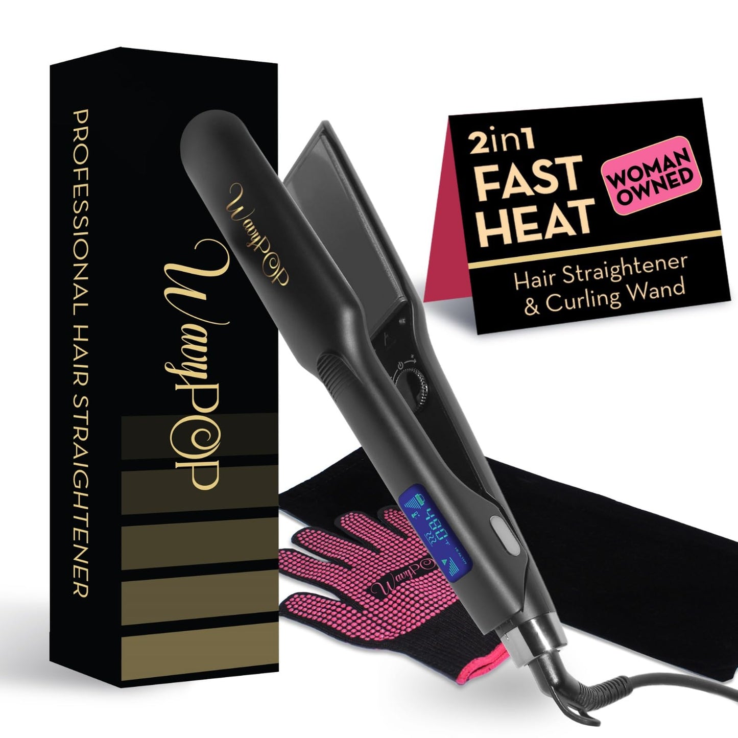2 in 1 Professional Dual-Voltage Titanium Flat Iron Hair Straightener | up to 480°F | 10s Heat-Up | Straightening Iron & Hair Curling Wand 1.75" with Ceramic MCH Fast Heat, Auto Shut Off