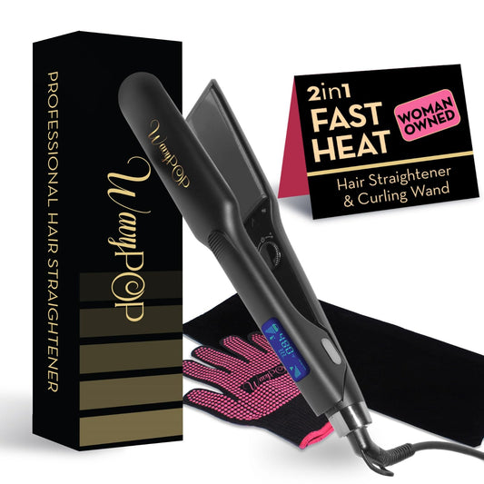 2 in 1 Professional Dual-Voltage Titanium Flat Iron Hair Straightener | up to 480°F | 10s Heat-Up | Straightening Iron & Hair Curling Wand 1.75" with Ceramic MCH Fast Heat, Auto Shut Off