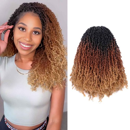 Toyotress Yanky Twist Crochet Hair - 16 Inch 8 Packs (30 Strands/Pcs) Fluffy Spring Mini Twist Passion Twist, 3 Tones Ombre Brown Pre-Looped Crochet Braids Braiding Hair (16 Inch, OT30/27-8P)