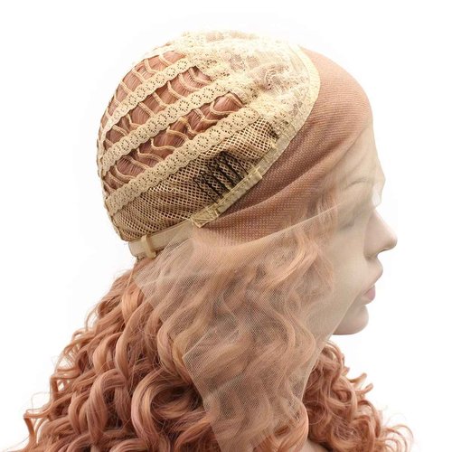 MX angel Short Curly Synthetic Hair Lace Front Rose Pink Wig Heat Friendly Fiber Hair