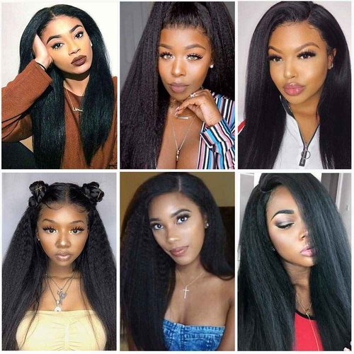 U Part Wig Human Hair Kinky Straight Wigs for Black Women, 14 inch Italian Yaki Straight Half Wig Upgrade U Shape Clip in Wigs Remy Human Hair Extension