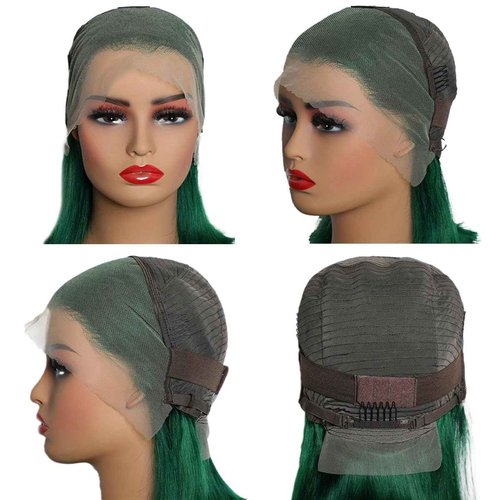 YOUFA Emerald Green Color Blunt Cut Short Bob Lace Front Wigs Brazilian Bone Straight Human Hair Wigs Green 13x4 Ear To Ear Lace Frontal Wigs Pre Plucked Natural Hairline(Turquoise, 8 inch)