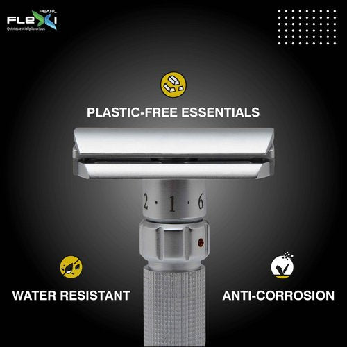 Pearl Flexi Adjustable Safety Razor Version V12 - Reusable Metal Razor made of 100% Brass | Eco Friendly Double Edge Razor for Men | Men's Shaving Razor for best Father's Day Gift