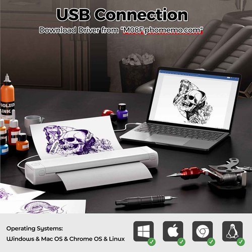 Zoolion Bluetooth Tattoo Stencil Printer, Tattoo Printer for Skin, M08F Tattoo Printer Copier with 10Pcs Transfer Paper, Thermal Printer Tattoo Support Phone&Tablet&PC, Stencil Machine for Tattooing