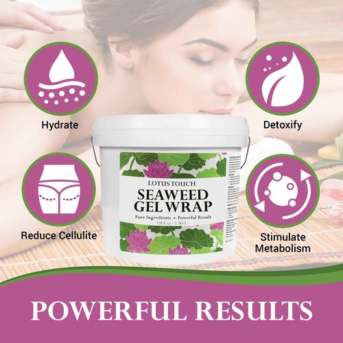 Lotus Touch Seaweed Gel Showerless Body Wrap Sea Kelp & Klamath Blue-Green Algae to Hydrate & Detoxify - Aloe Vera Oil, Vitamin E & Lavender - Excellent Results With or Without a Wrap - 1 Gallon