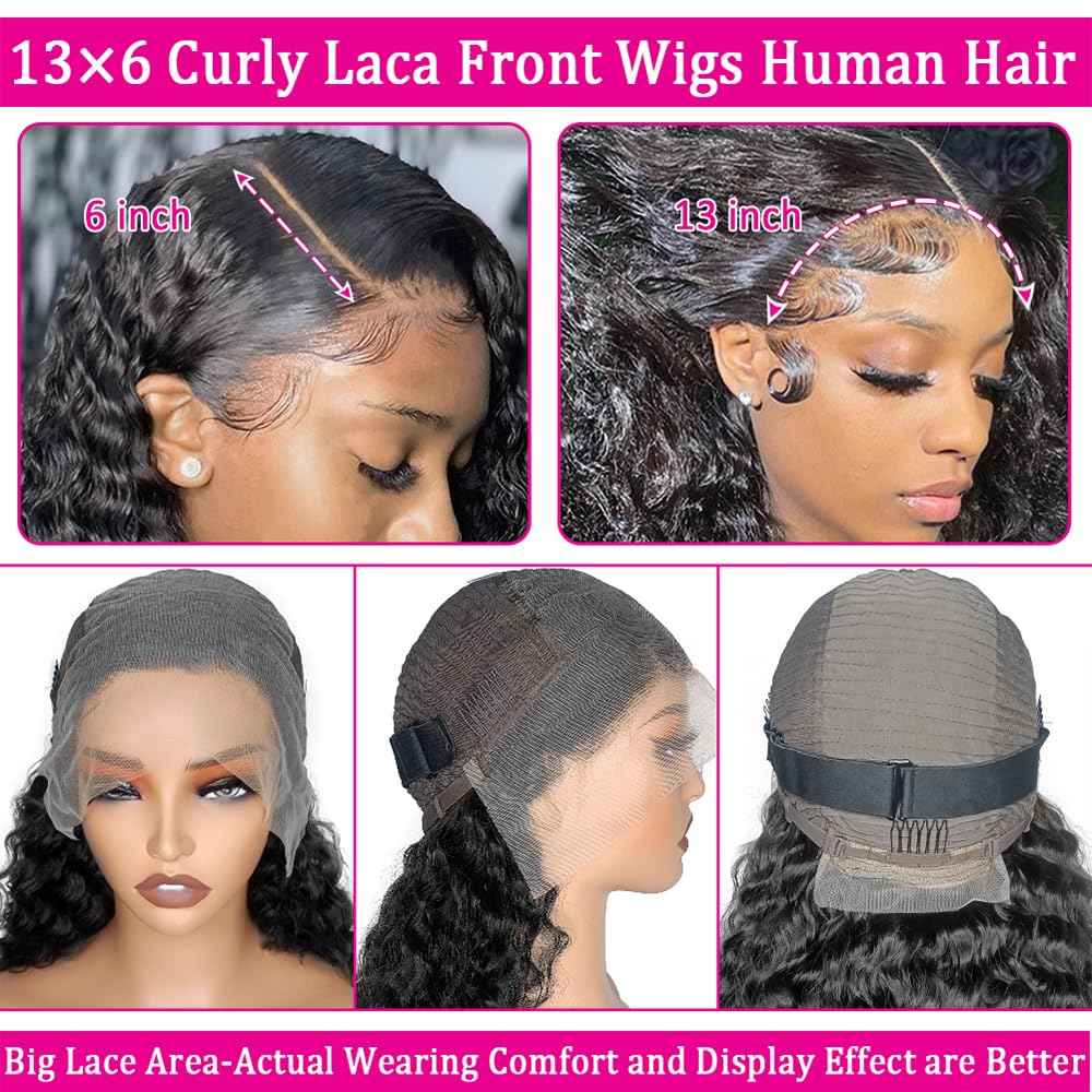 Meet Naive 30 Inch Curly Lace Front Wigs Human Hair 200 Density 13x6 HD Lace Frontal Wigs for Women Deep Curly Glueless Wigs Human Hair Pre Plucked with Baby Hair