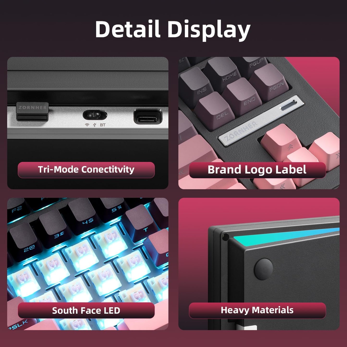 ZORNHER ZH870 Wireless Mechanical Gaming Keyboard,80% Green Custom Creamy Sound Keyboard with Shine Through PBT Keycaps,Pre-lubed Linear Switches,Hot-Swappable,RGB Backlit,2.4GHz/USB-C/BT5.0